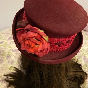 Elegant Burgundy Hat with Floral Accent